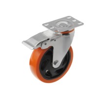 Колесо поворотное усиленное полиуретан SCBM 55 125 мм с тормозом (увеличенная площадка)