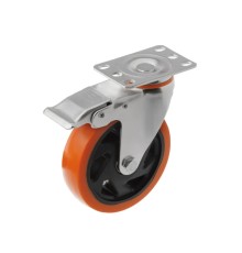Колесо поворотное усиленное полиуретан SCBM 55 125 мм с тормозом (увеличенная площадка)
