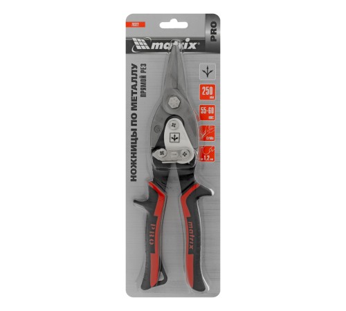 Ножницы по металлу, 250 мм, прямой рез, сталь CRMO, двухкомпонентные рукоятки, PRO Matrix