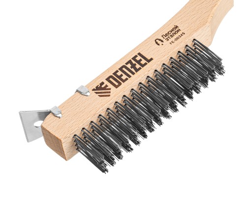 Щетка зачистная 4-х рядная, проволока из нержавеющей стали с деревянной ручкой скребок, EFP// Denzel
