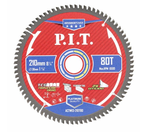 Диск пильный по алюминию P.I.T. ACTW13-210T80