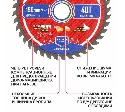 Диск пильный по дереву P.I.T. ACTW12-190T40