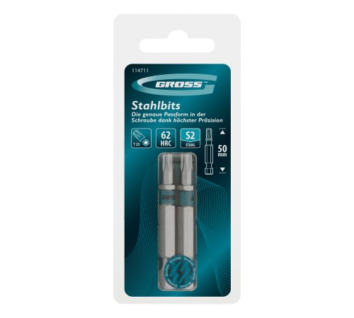 Бита Torx 25х50мм, сталь S2, шестигр., 2 шт. Gross