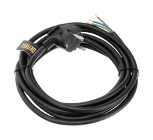 Шнур сетевой Energy Series, ПВС, 3 м, 3 x 1,5 мм, с неразборной вилкой, черный, Denzel