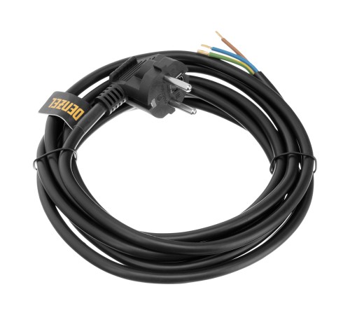 Шнур сетевой Energy Series, ПВС, 3 м, 3 x 1,5 мм, с неразборной вилкой, черный, Denzel