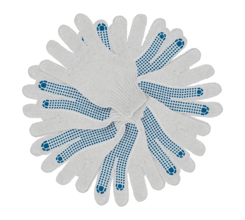 Перчатки трикотажные, х/б, 200 пар, ПВХ точка, 6 нитей, 10 класс Сибртех