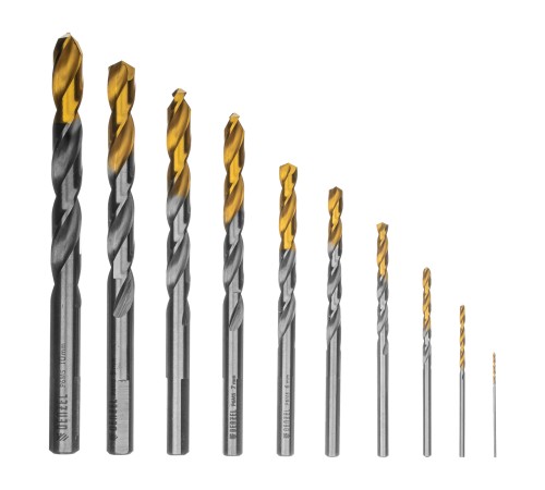 Набор сверл по металлу, 1-10 мм, Р6М5-TiN, Golden Tip, 10 шт Denzel