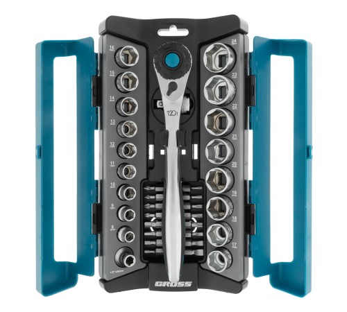 Набор торцевых головок, трещотка 120 зубьев, 36 предметов, 1/2