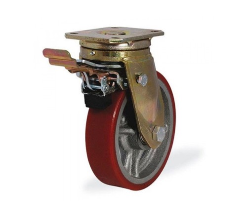 Колесо большегрузное поворотное KAMA 250 мм 
чугунное/полиуретан с тормозом