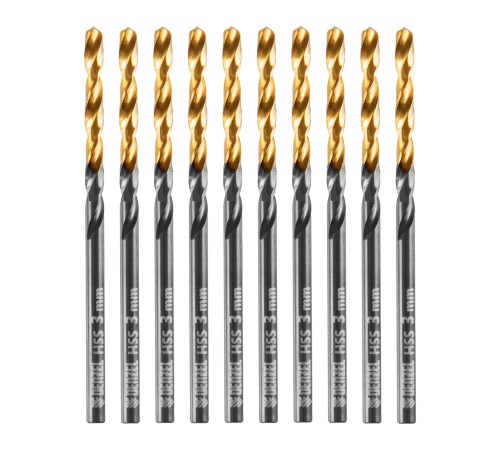 Сверло по металлу, 3 мм, HSS-Tin, Golden Tip, 10 шт. Denzel Сверло по металлу, 3 мм, HSS-Tin, Golden Tip, 10 шт. Denzel