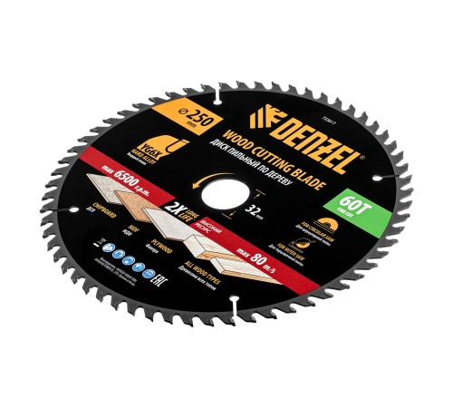 Пильный диск по дереву ф250 х 32 мм, 60 зубьев Denzel