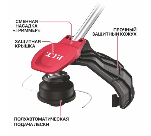 Триммер, кусторез, высоторез аккумуляторный бесщёточный P.I.T. PTR20H-380C (2 АКБ, ЗУ)