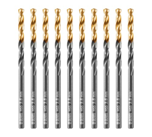 Сверло по металлу, 3,8 мм, HSS-Tin, Golden Tip, 10 шт. Denzel Сверло по металлу, 3,8 мм, HSS-Tin, Golden Tip, 10 шт. Denzel