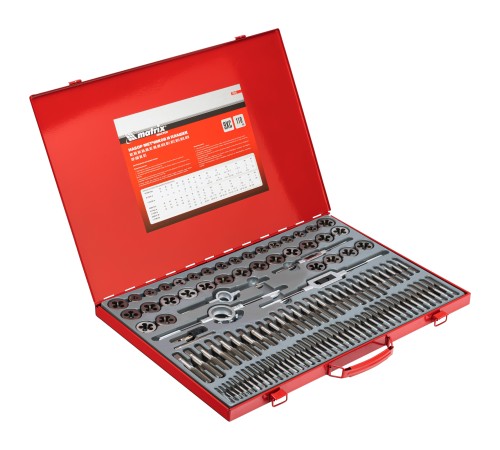 Набор метчиков и плашек М2-М18, 110 шт, металлический кейс Matrix