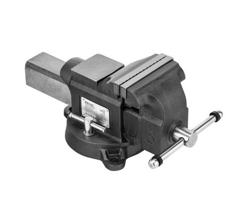 Тиски слесарные BVH-125, 125 мм, поворотные, стальная направляющая, с наковальней //Denzel