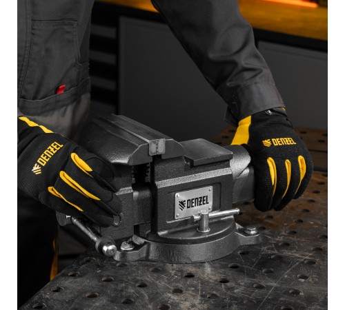 Тиски слесарные BVH-150, 150 мм, поворотные, стальная направляющая, с наковальней //Denzel