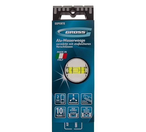 Уровень алюминиевый, 800 мм, усиленный с ударопрочными заглушками, рукоятки, 3 глазка Gross