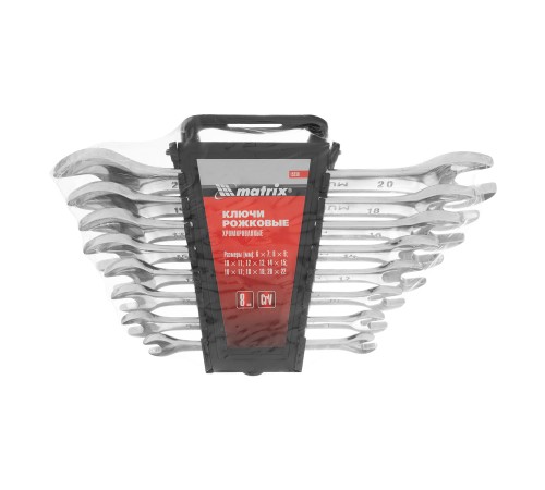 Набор ключей рожковых 8 шт, 6-22мм, CrV, Elliptical, зеркальное хромирование Matrix