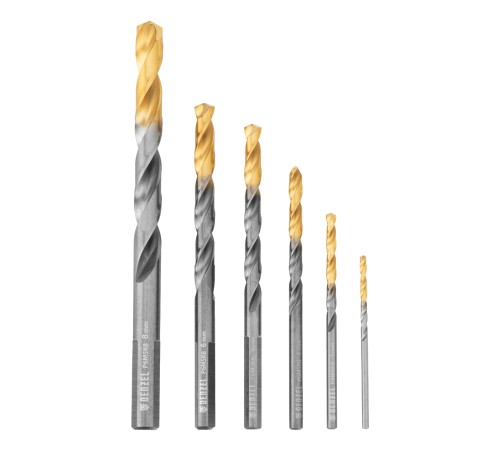 Набор сверл по металлу, 2-8мм, Р6М5К8-TiN, Golden Tip, 6 шт Denzel