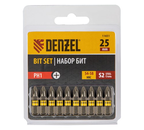 Бита PH1х25, сталь S2, шестигранный профиль, 10 шт. Е 6,3 Denzel Бита PH1х25, сталь S2, шестигранный профиль, 10 шт. Е 6,3 Denzel