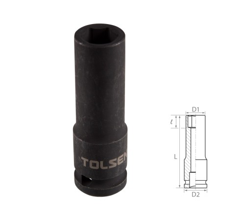 Головка торцевая ударная глубокая шестигранная 1/2", 15 мм TOLSEN TT18265 Головка торцевая ударная глубокая шестигранная 1/2", 15 мм TOLSEN TT18265