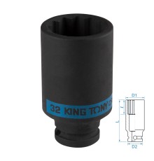 Головка торцевая ударная глубокая двенадцатигранная 1/2", 32 мм KING TONY 443032M