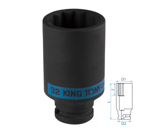 Головка торцевая ударная глубокая двенадцатигранная 1/2", 32 мм KING TONY 443032M Головка торцевая ударная глубокая двенадцатигранная 1/2", 32 мм KING TONY 443032M