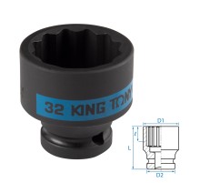 Головка торцевая ударная двенадцатигранная 1/2", 32 мм KING TONY 453032M Головка торцевая ударная двенадцатигранная 1/2", 32 мм KING TONY 453032M