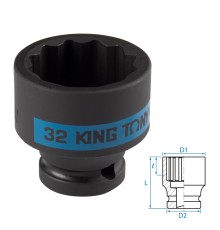 Головка торцевая ударная двенадцатигранная 1/2", 32 мм KING TONY 453032M