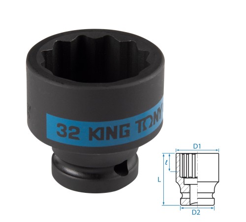 Головка торцевая ударная двенадцатигранная 1/2", 32 мм KING TONY 453032M Головка торцевая ударная двенадцатигранная 1/2", 32 мм KING TONY 453032M