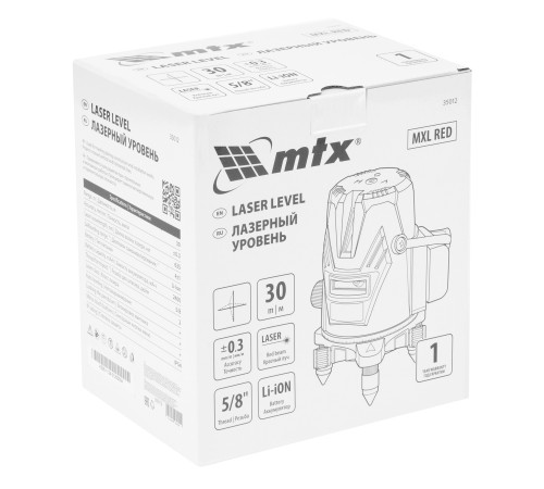 Лазерный уровень MXL RED, 30 м, красный луч, акк. Li 2400 mAh, сумка, резьба 5/8" MTX Лазерный уровень MXL RED, 30 м, красный луч, акк. Li 2400 mAh, сумка, резьба 5/8" MTX