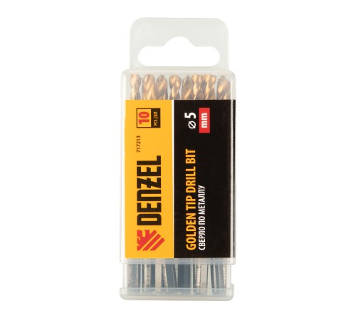 Сверло по металлу, 5 мм, HSS-Tin, Golden Tip, 10 шт. Denzel Сверло по металлу, 5 мм, HSS-Tin, Golden Tip, 10 шт. Denzel