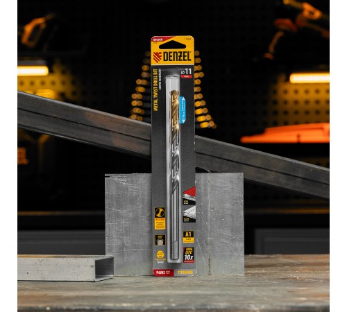 Сверло спиральное по металлу 11 х 195 мм, Р6М5, Golden Tip, удлиненное Denzel