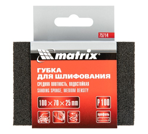 Губка для шлифования, 100 х 70 х 25 мм, средняя плотность, P 100 Matrix Губка для шлифования, 100 х 70 х 25 мм, средняя плотность, P 100 Matrix