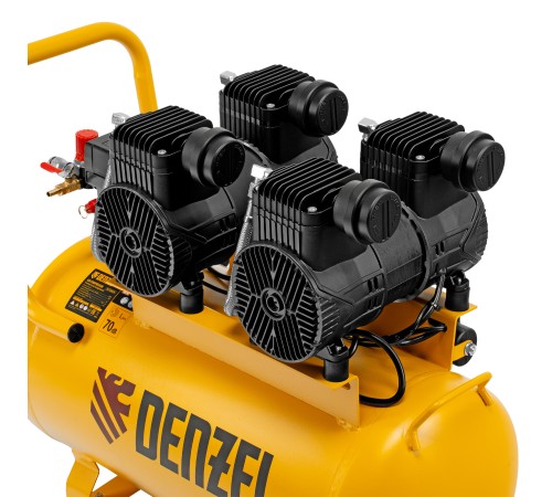 Компрессор безмасл. малошумный DLP -3000/50, 3 кВт, 2х1,5 кВт,50 л, 2850 об/мин,500 л/мин Denzel