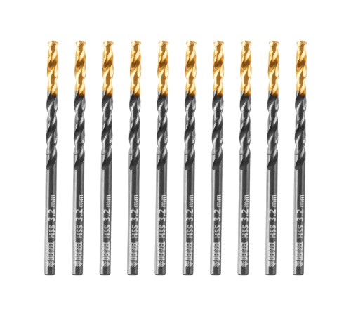 Сверло по металлу, 3,2 мм, HSS-Tin, Golden Tip, 10 шт. Denzel