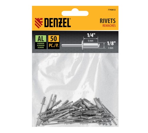Заклепки алюминиевые, 1/8"-1/4", 3 х 6 мм, 50 шт Denzel