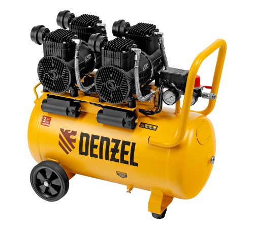 Компрессор безмасл. малошумный DLP -3000/50, 3 кВт, 2х1,5 кВт,50 л, 2850 об/мин,500 л/мин Denzel