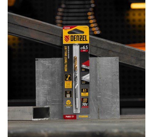 Сверло спиральное по металлу 6,5 x 100 мм, Р6М5, Golden Tip  Denzel