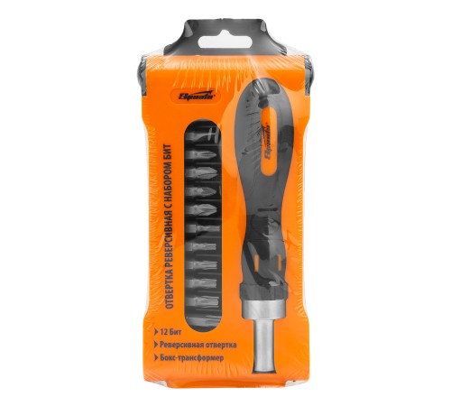 Отвертка реверсивная с набором бит, CrV, 12 шт, Sparta