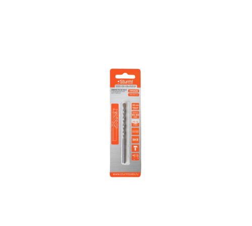 Сверло по бетону, 6x120мм, твердосплавная напайка BK8, цилиндрический хвостовик, Sturm! PROMO