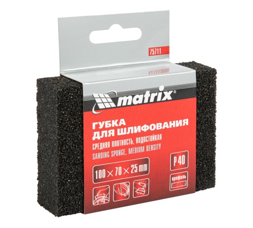 Губка для шлифования, 100 х 70 х 25 мм, средняя плотность, P 40 Matrix Губка для шлифования, 100 х 70 х 25 мм, средняя плотность, P 40 Matrix