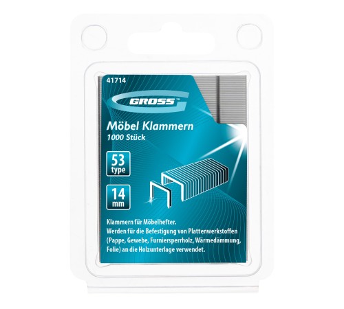 Скобы, 14 мм, для мебельного степлера, усиленные, тип 53, 1000 шт Gross