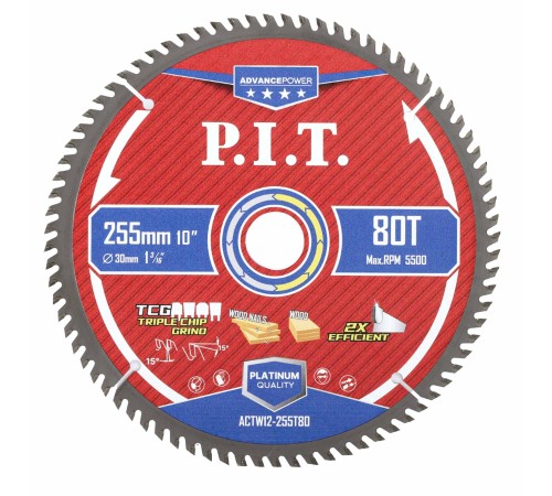 Диск пильный по дереву P.I.T. ACTW12-255T80
