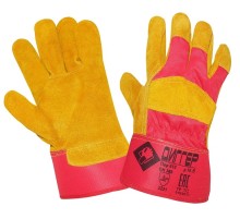 Перчатки спилковые комбинированные ДИГГЕР, желтый/красный, ПЕР610