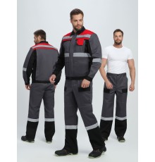 Костюм Виват-1 Премиум IMP (тк.Смесовая, 240) брюки, т.серый/черный/красный