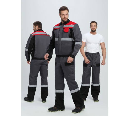 Костюм Виват-1 Премиум IMP (тк.Смесовая, 240) брюки, т.серый/черный/красный