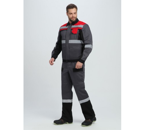 Костюм Виват-1 Премиум IMP (тк.Смесовая, 240) брюки, т.серый/черный/красный