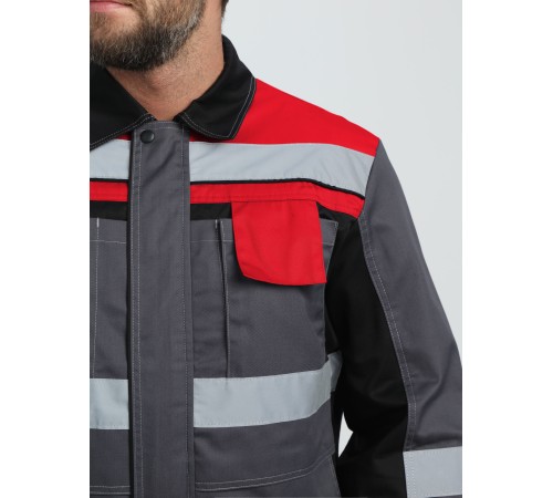 Костюм Виват-1 Премиум IMP (тк.Смесовая, 240) брюки, т.серый/черный/красный