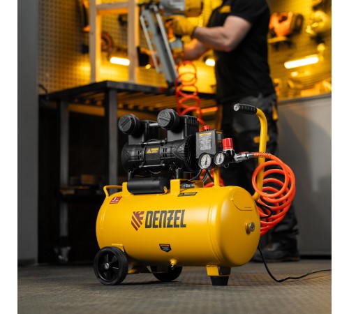 Компрессор безмасл. малошумный DLP-950/24, 950Вт,24 л, 2850 об/мин, 170 л/мин Denzel